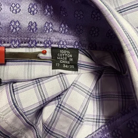 Lot of 4 English Laundry Dress Shirt Men's 17 34/35 Purple Blue Flip Cuff Logo - Picture 3 of 16